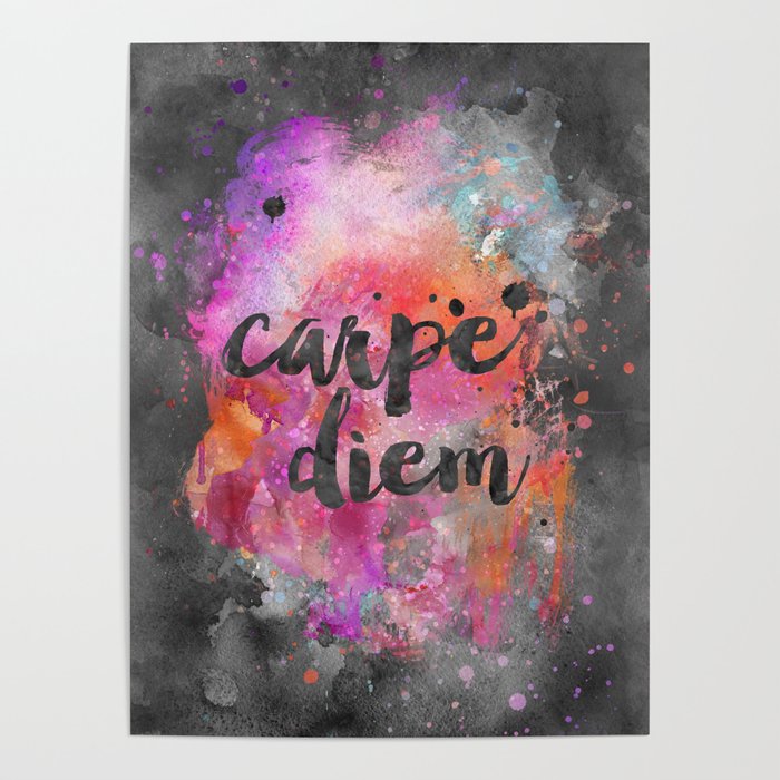 Carpe diem colorful watercolor handlettering Poster