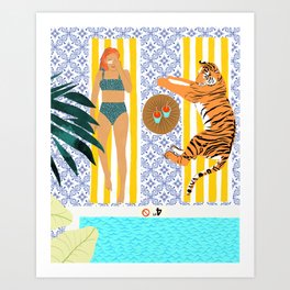 How To Vacay With Your Tiger, Human Animal Connection Illustration, Tropical Travel Morocco Painting Art Print