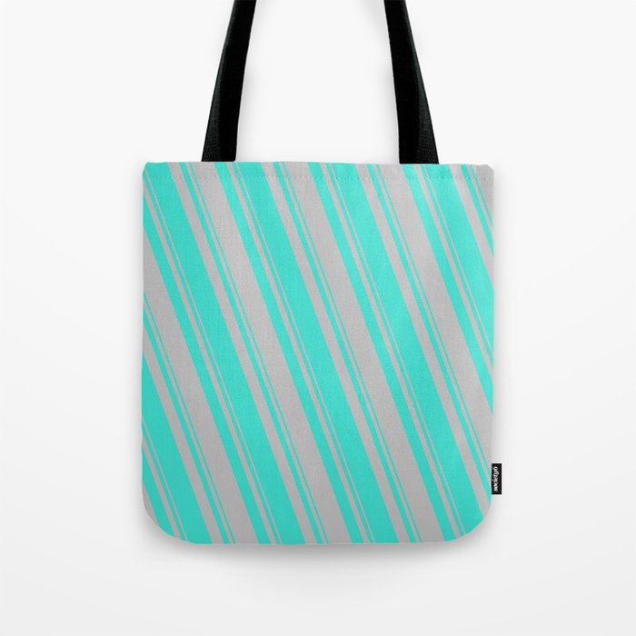 Turquoise and Grey Colored Stripes/Lines Pattern Tote Bag