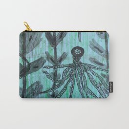 Nautical Green Black Hand Drawn Fish Octopus Sea Floral Carry-All Pouch