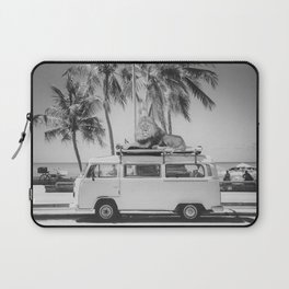 Lion at the beach atop 23 window Samba bus black and white photograph - photography - photographs Laptop Sleeve