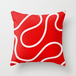 Candy Red and White Minimal Curves Lines Abstract Artwork Throw Pillow