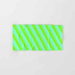 [ Thumbnail: Chartreuse & Aquamarine Colored Lined Pattern Hand & Bath Towel ]