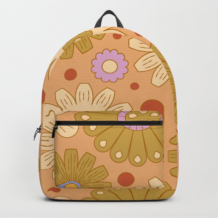 Hippie Groovy Retro Flowers Pattern Backpack