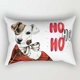 Hand Drawn Jack Russell Terrier Dog Portrait Snuggled in Plaid Blanket Rectangular Pillow