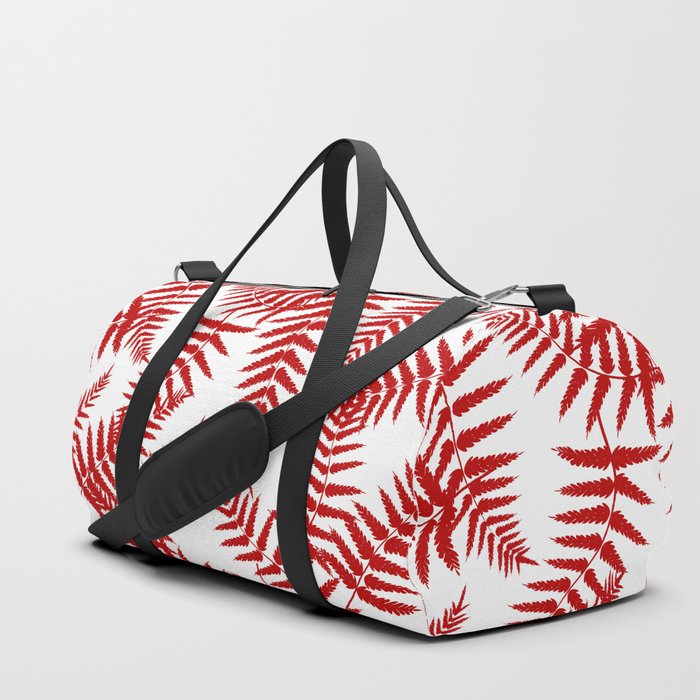 Red Silhouette Fern Leaves Pattern Duffle Bag