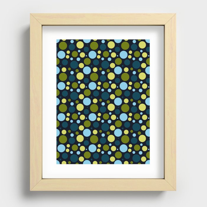 Blue and green dots in black Recessed Framed Print
