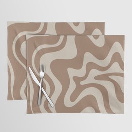 Liquid Swirl Contemporary Abstract Pattern in Chocolate Milk Brown and Beige Placemat