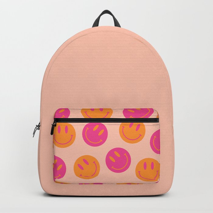 Large Pink and Orange Groovy Smiley Face Pattern - Retro Aesthetic  Backpack
