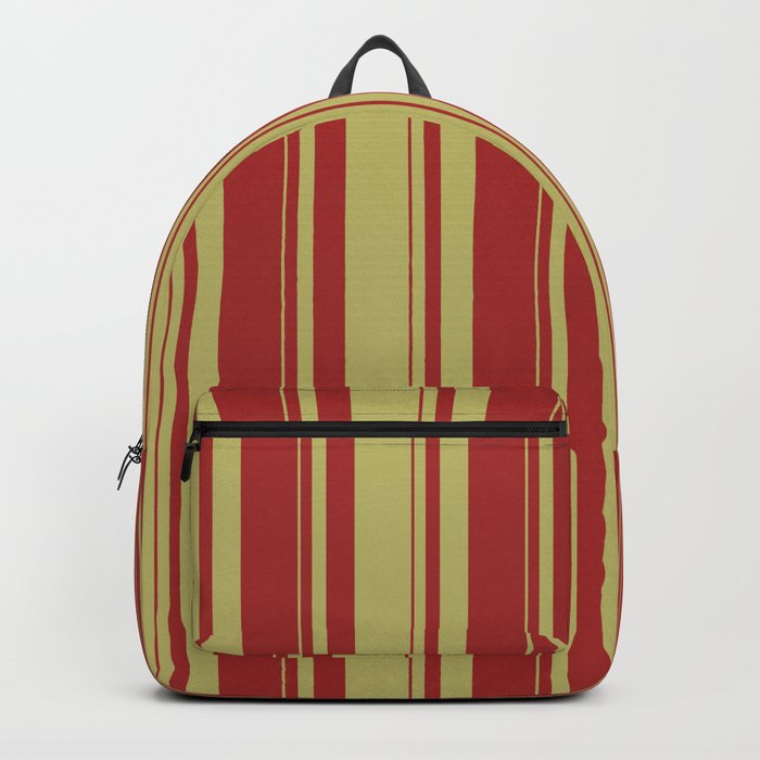 Dark Khaki & Brown Colored Striped Pattern Backpack