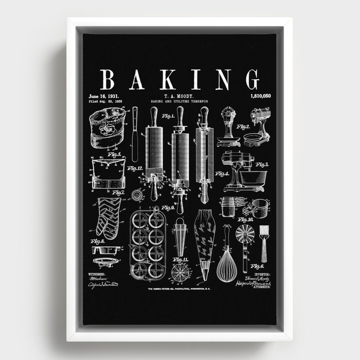 Baking Cooking Baker Pastry Chef Kitchen Vintage Patent Framed Canvas