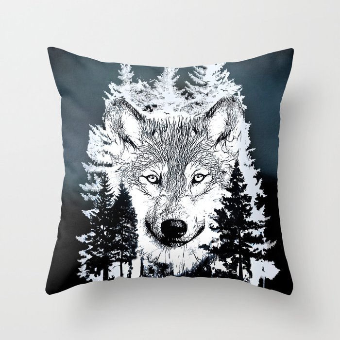 Forest Wolf Art Throw Pillow