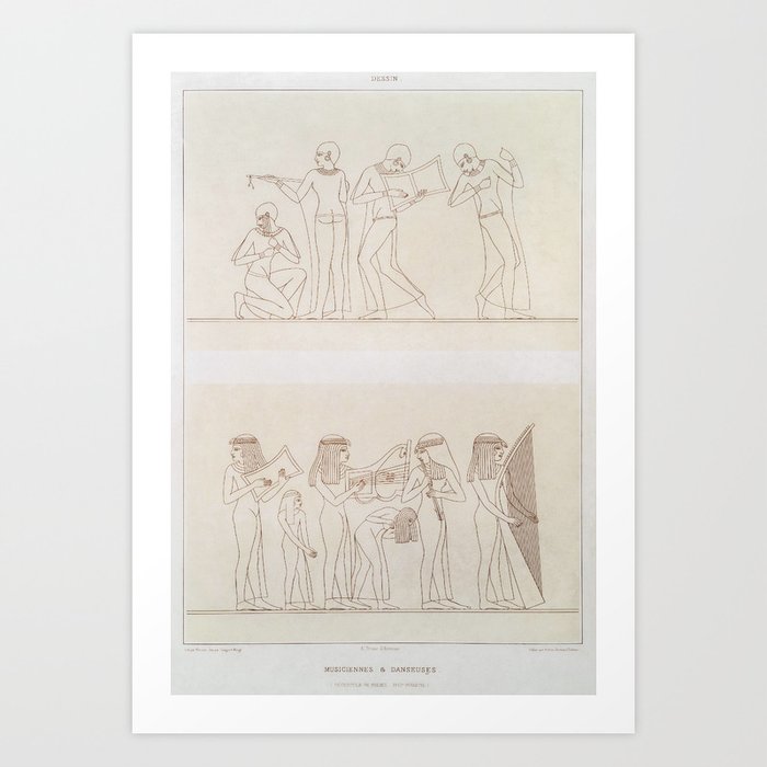 Musicians & dancers (Theban Necropolis) from Histoire de l'art égyptien (1878) by Émile Prisse d'Ave Art Print