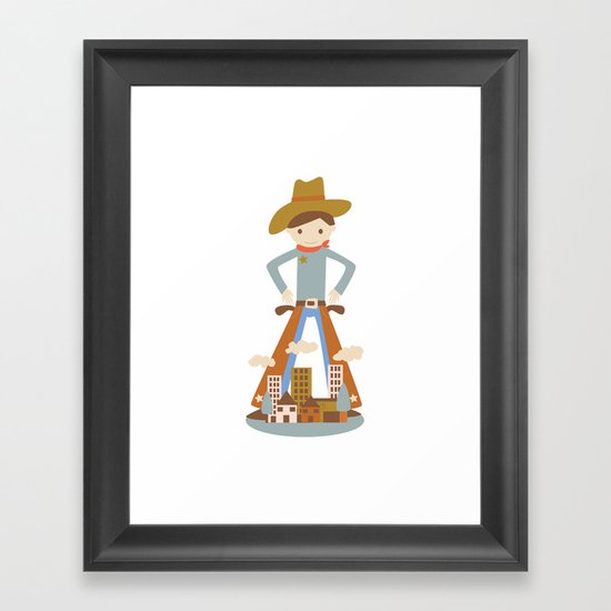 Cowboy in a lonely town Framed Art Print