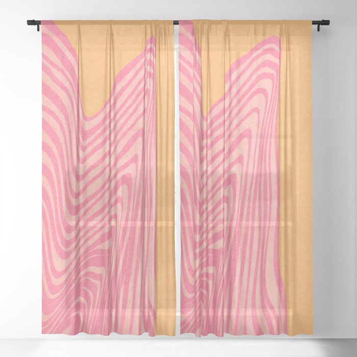 Trippy Waves Pink and Orange Sheer Curtain