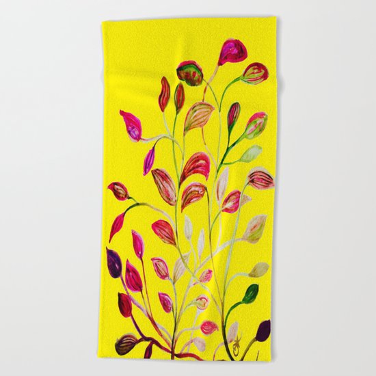 Red and Green Leaves! Yellow Sunshine! Beach Towel
