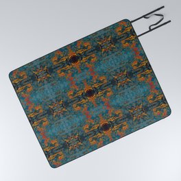 The Spindles- Blue and Orange Filigree  Picnic Blanket
