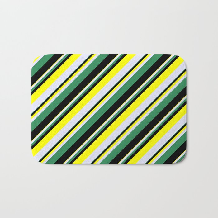 Sea Green, Black, Yellow, and Lavender Colored Stripes Pattern Bath Mat