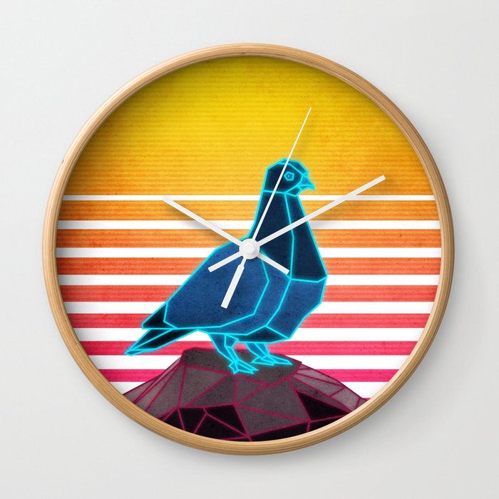Neon Retro Synthwave Pigeon Wall Clock