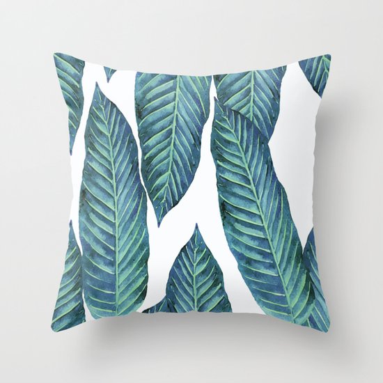 Blue Banana Leaves #society6 Throw Pillow by Wheimay Society6
