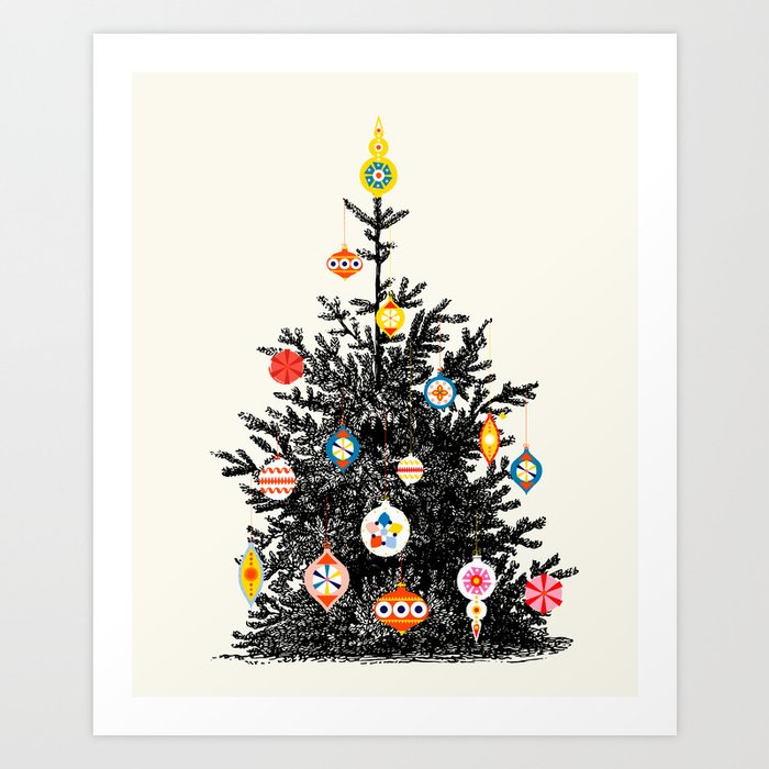 Retro Decorated Christmas Tree Art Print