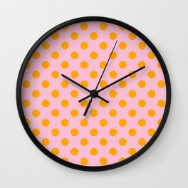 Polka dots. Orange dots on Pink background. Wall Clock
