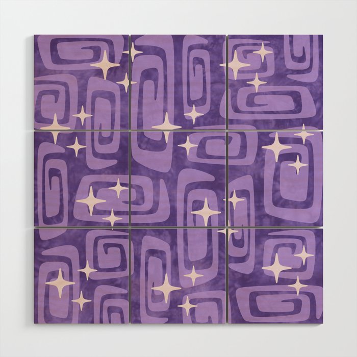 Mid Century Modern Cosmic Galaxies 584 Purple Wood Wall Art