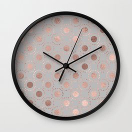 Rosegold simple pink metal foil polkadots on grey background 1  Wall Clock