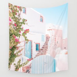 Santorini Greece Mamma Mia Pink House Travel Photography Wall Tapestry