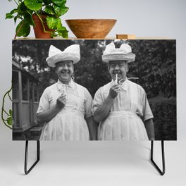 Mother's little helpers; they say there is no such thing as an ugly baby humorous black and white photograph - photography - photographs Credenza