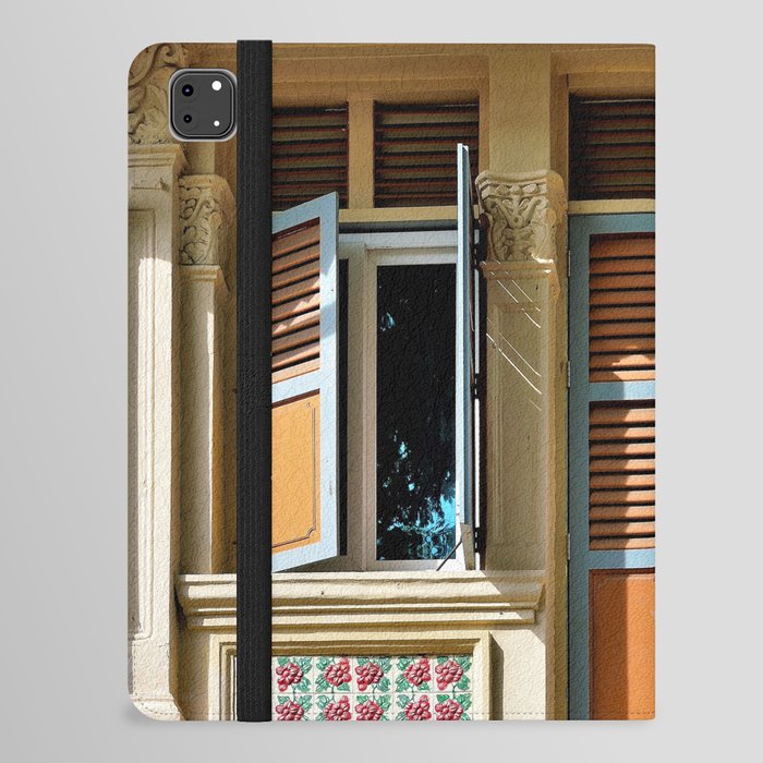 Traditional Singapore Peranakan or Straits Chinese shop house with decorative exterior and antique orange shutters in historic Geylang iPad Folio Case