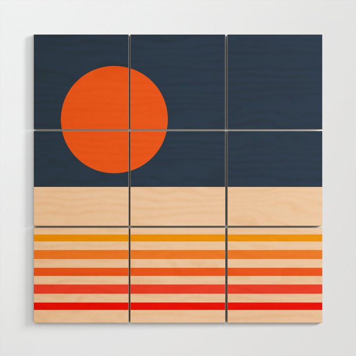 Wica - Colorful Sunset Retro Abstract Geometric Minimalistic Design Pattern Wood Wall Art