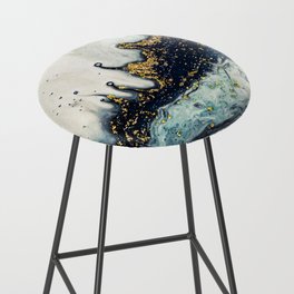 Inky Black + White + Gold Spatter Abstract Waves Bar Stool
