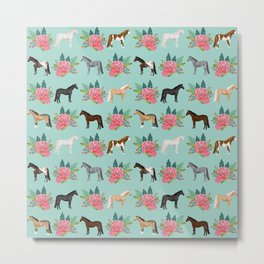 Horse Florals - mint and pink, horse, horse bedding, horse florals, horse blanket, horse decor, cute Metal Print | Horseflorals, Curated, Horse, Cute, Horseblanket, Horsedecor, Painting, Horsebedding 