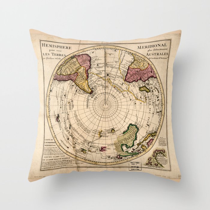 Map of the Southern Hemisphere (c1750) Throw Pillow