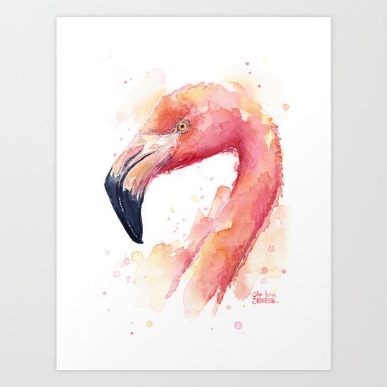 Flamingo Watercolor Pink Bird Tropical Animal Art Print