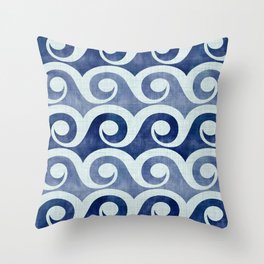Indigo Geometric Beach Waves Throw Pillow