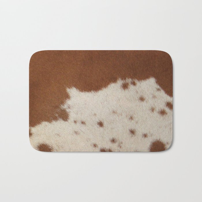 Brown and White Cowhide, Cow Skin Pattern, Farmhouse Decor Bath Mat