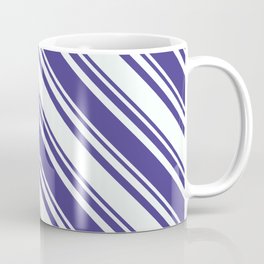 [ Thumbnail: Dark Slate Blue & Mint Cream Colored Stripes/Lines Pattern Coffee Mug ]