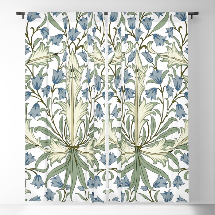 William Morris Vintage Bluebell Floral Blue Green & White  Blackout Curtain