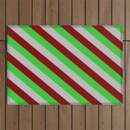 [ Thumbnail: Lime Green, Grey, and Maroon Colored Stripes/Lines Pattern Outdoor Rug ]