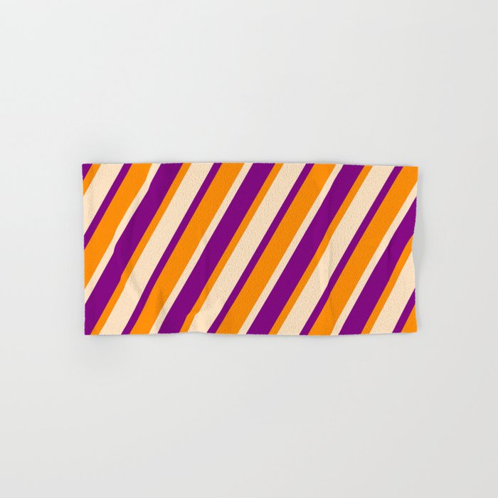Bisque, Purple, and Dark Orange Colored Lined/Striped Pattern Hand & Bath Towel