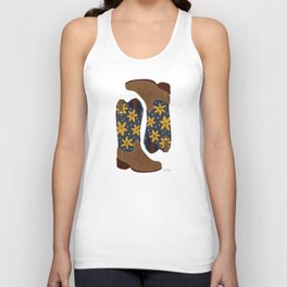 Cowgirl Boots – Teal & Yellow Unisex Tank Top