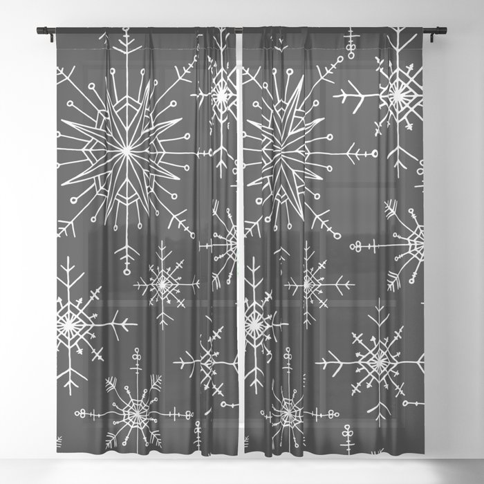 Winter Wonderland Snowflakes Black and White Sheer Curtain