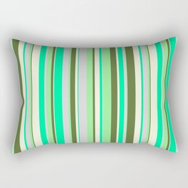 [ Thumbnail: Vibrant Green, Light Grey, Light Green, Dark Olive Green, and Beige Colored Stripes/Lines Pattern Rectangular Pillow ]