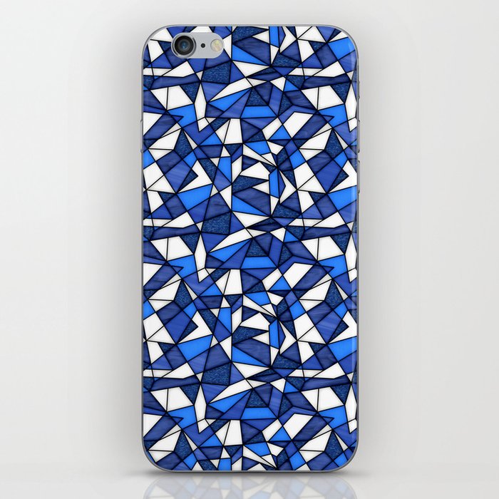 geometric pattern with stained glass style in blue, and white colors iPhone Skin