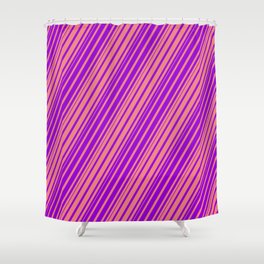[ Thumbnail: Light Coral & Dark Violet Colored Lines/Stripes Pattern Shower Curtain ]
