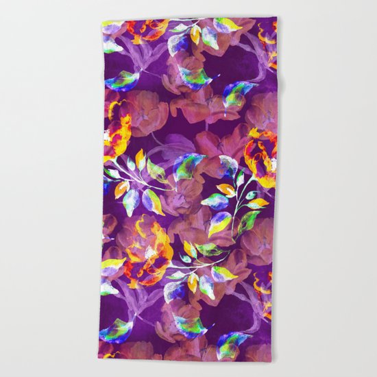 Watercolor Floral Pattern Beach Towel
