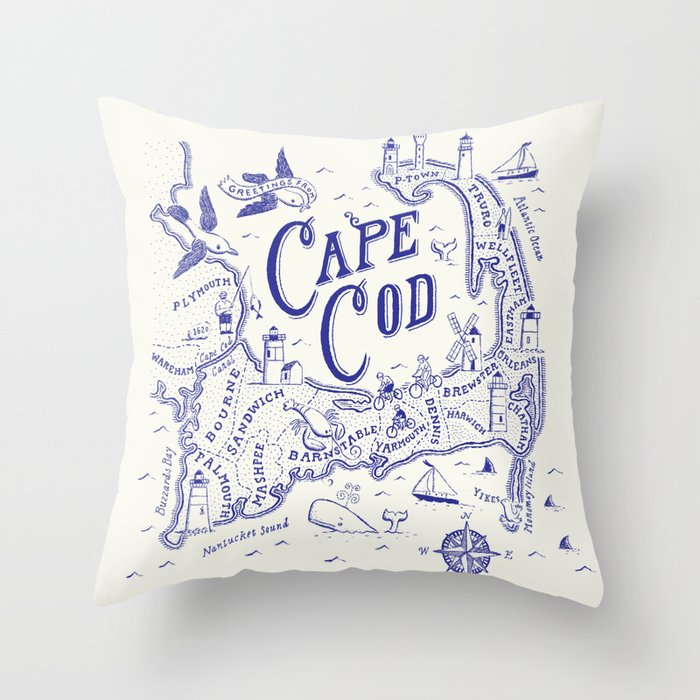 Cape Cod Map Throw Pillow