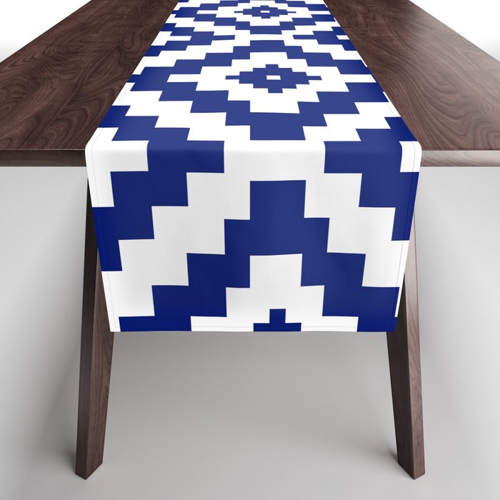 Blue Aztec,boho geometric pattern  Table Runner